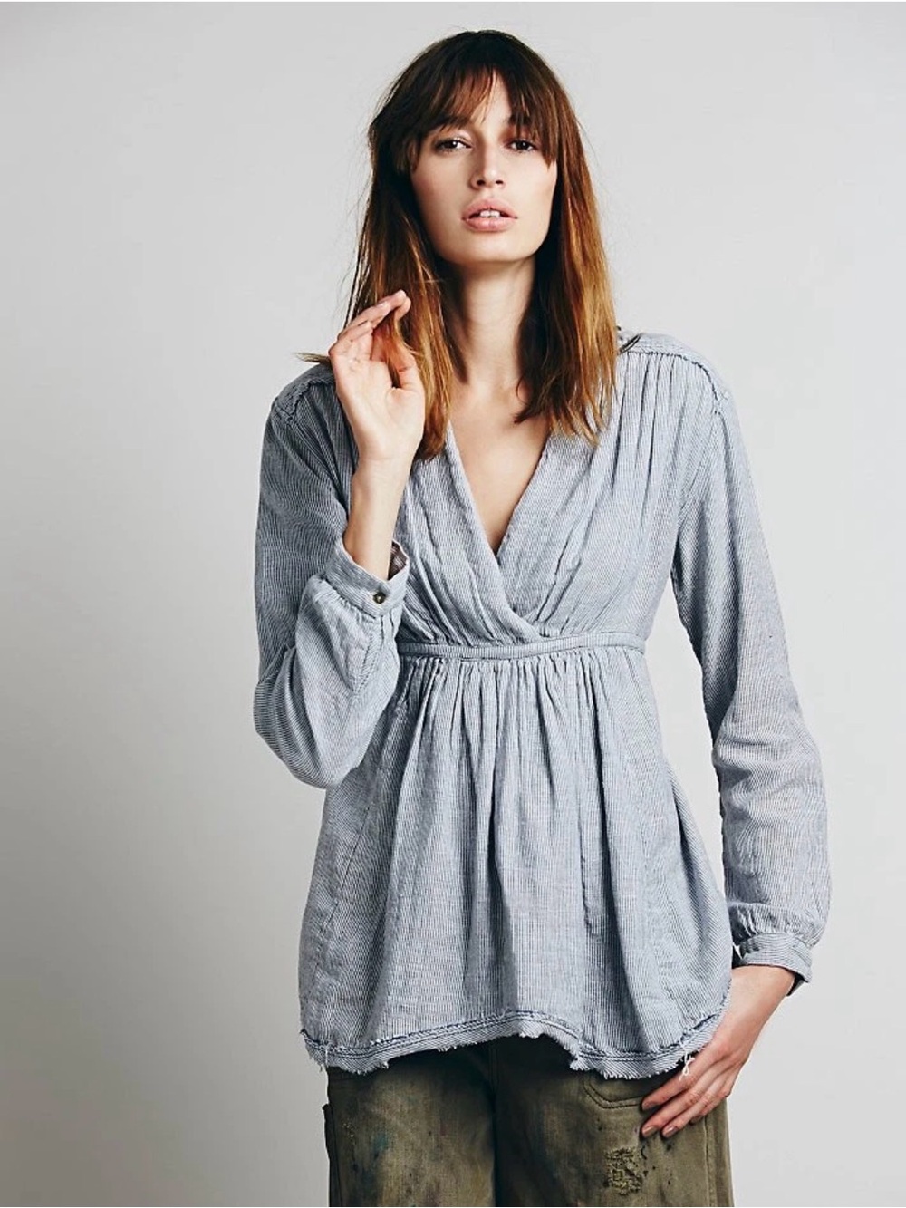Free People All Who Wander Tunic Top Blue Striped Medium